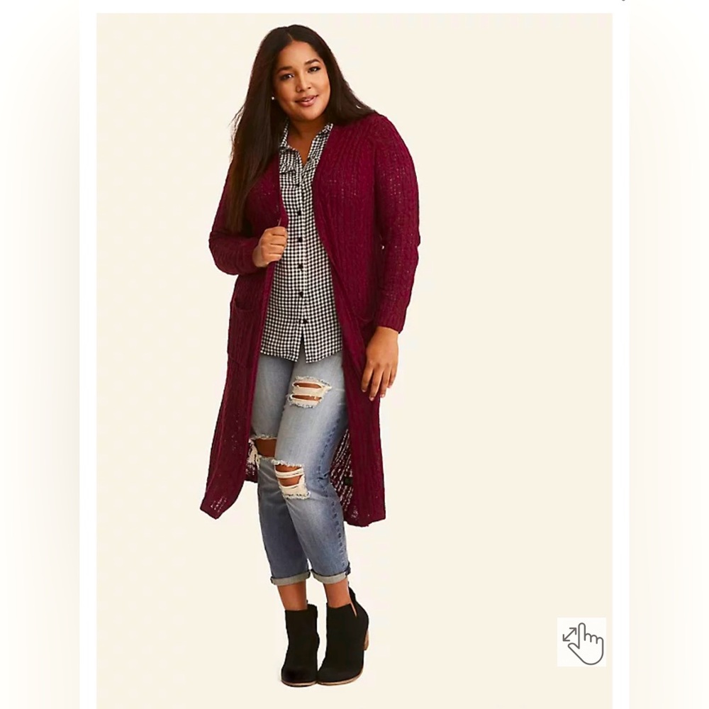 Torrid size 0 purple cable-knit cardigan duster sweater